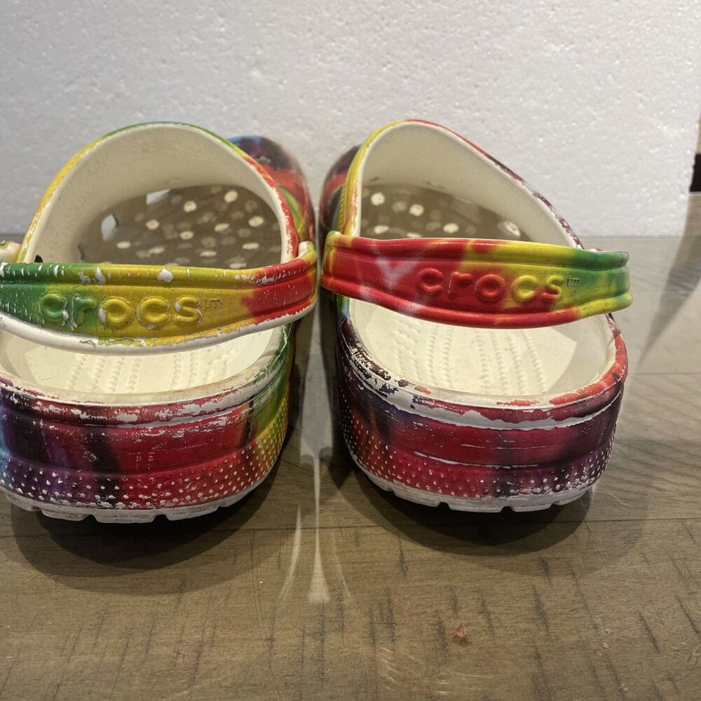 Crocs Classic Baya Tie Dye Sandals Rainbow  Sz 13 Slip On Shoes 207017 - Picture 3 of 7